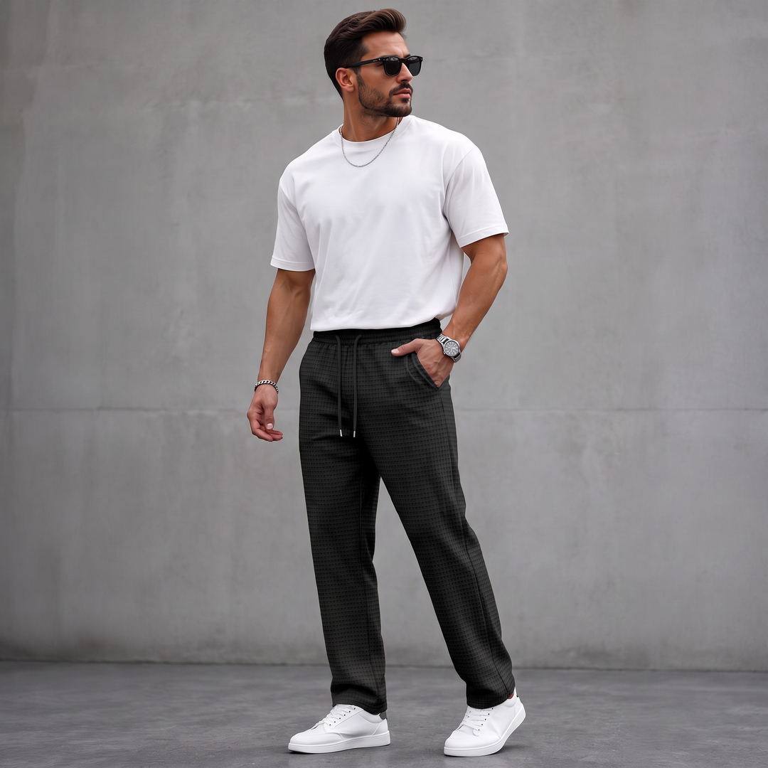 📢📢50 % DE RÉDUCTION !! ⏰ Pantalon décontracté pour homme en maille gaufrée avec cordon de serrage