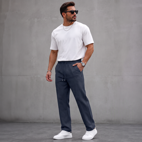📢📢50 % DE RÉDUCTION !! ⏰ Pantalon décontracté pour homme en maille gaufrée avec cordon de serrage
