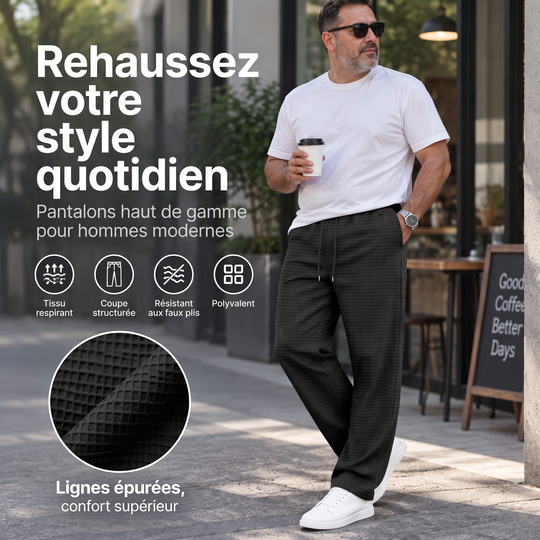 📢📢50 % DE RÉDUCTION !! ⏰ Pantalon décontracté pour homme en maille gaufrée avec cordon de serrage