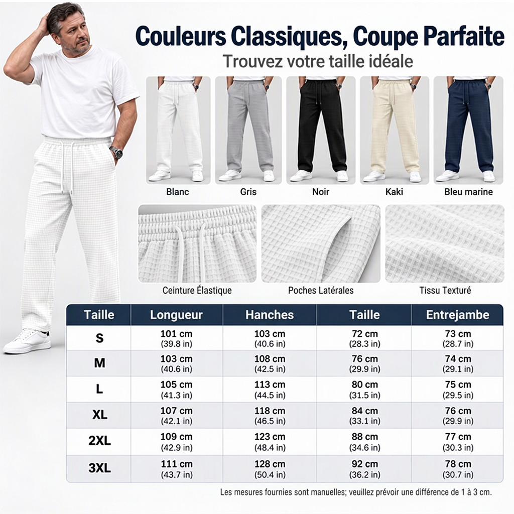 📢📢50 % DE RÉDUCTION !! ⏰ Pantalon décontracté pour homme en maille gaufrée avec cordon de serrage