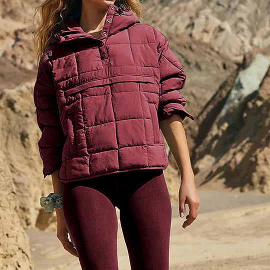 Piumino oversize con cappuccio da donna trapuntato leggero pullover invernale caldo imbottito con cappuccio