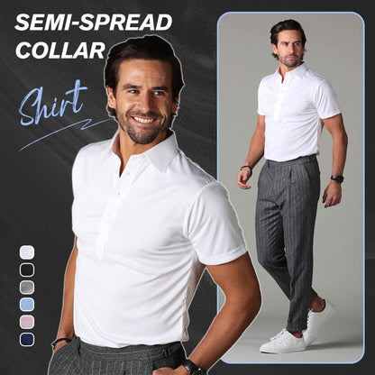 ✨Noutăți Reducere 50%✨Polo cu guler semi-desfăcut👕Soluție de lustruit cămăși, elasticitate în 4 direcții, rezistentă la șifonare, potrivită pentru blazer