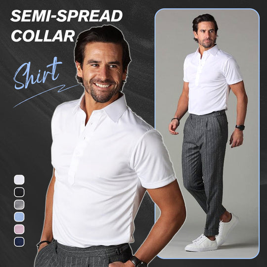 ✨New Arrival 50% Off✨Semi-Spread Collar Polo👕Dress-Shirt Polish, 4-Way Stretch Comfort, Wrinkle-Resistant, Blazer-Ready