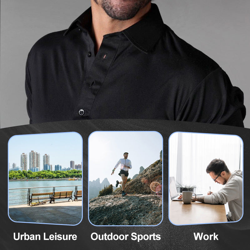 ✨New Arrival 50% Off✨Semi-Spread Collar Polo👕Dress-Shirt Polish, 4-Way Stretch Comfort, Wrinkle-Resistant, Blazer-Ready