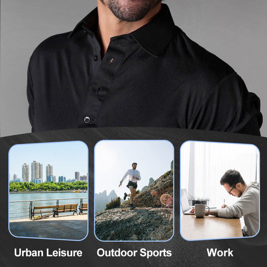 ✨New Arrival 50% Off✨Semi-Spread Collar Polo👕Dress-Shirt Polish, 4-Way Stretch Comfort, Wrinkle-Resistant, Blazer-Ready