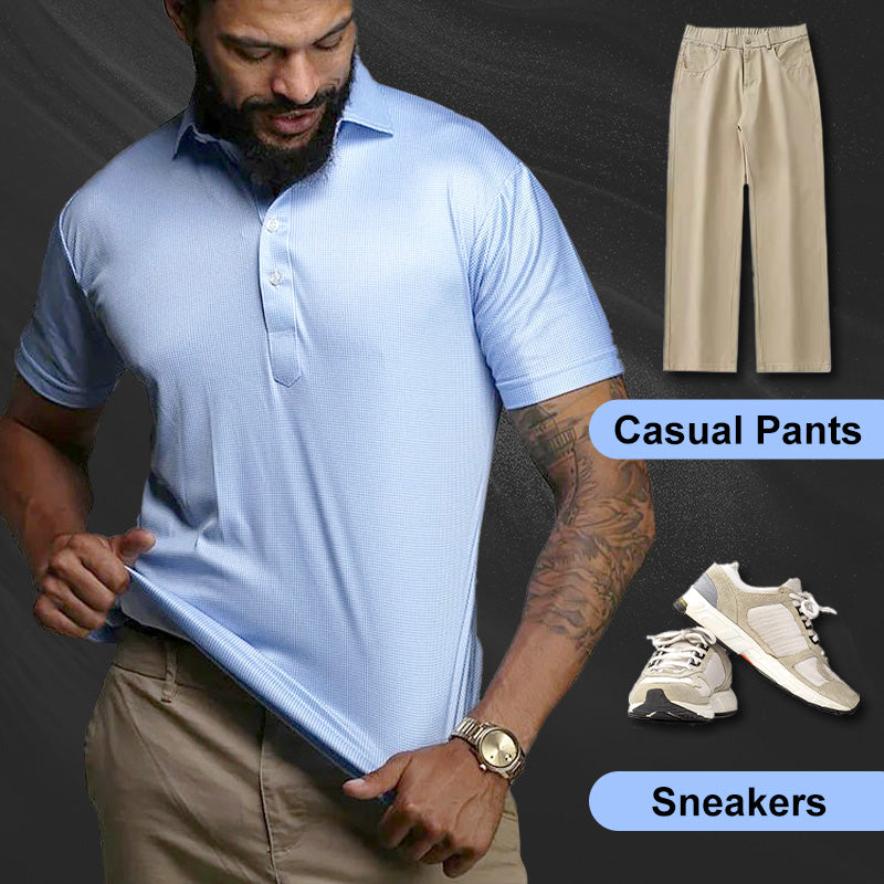 ✨New Arrival 50% Off✨Semi-Spread Collar Polo👕Dress-Shirt Polish, 4-Way Stretch Comfort, Wrinkle-Resistant, Blazer-Ready