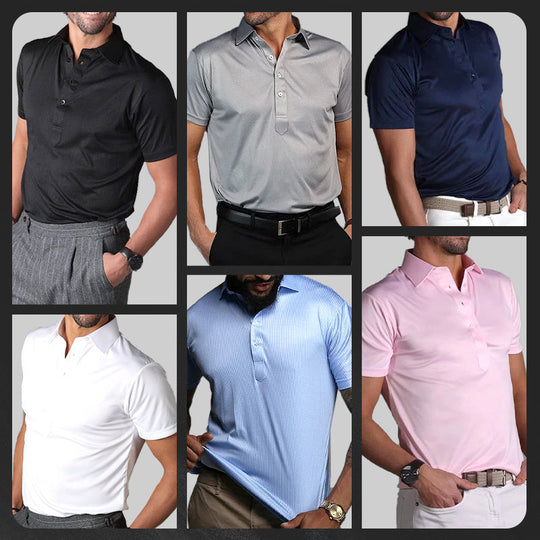 ✨New Arrival 50% Off✨Semi-Spread Collar Polo👕Dress-Shirt Polish, 4-Way Stretch Comfort, Wrinkle-Resistant, Blazer-Ready