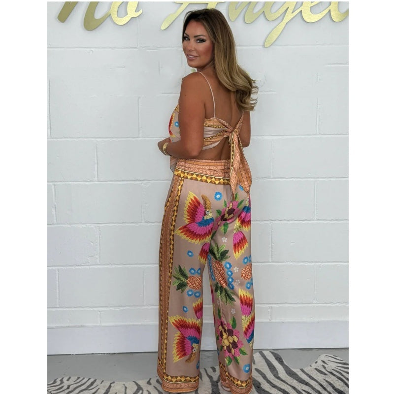 🔥New Arrival- 49% OFF💝Women's Exotic Spaghetti Strap Printed Top & Loose Pants 2-Piece Set
