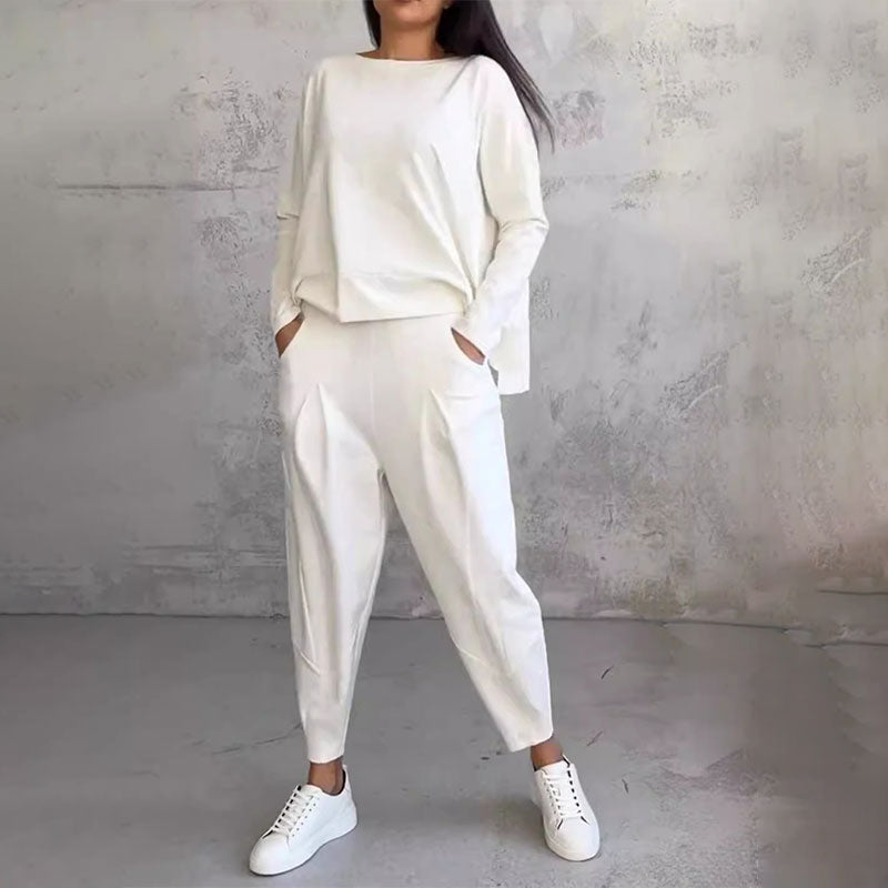【DAY PERFECT】Round-Neck Long-Sleeved Top ＆ Pants 2-Piece Set | Wrinkle-Free & Breathable | 49% OFF Limited