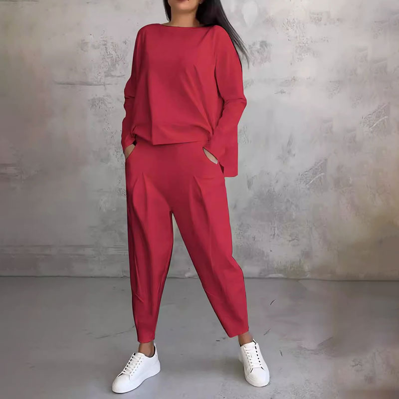 【DAY PERFECT】Round-Neck Long-Sleeved Top ＆ Pants 2-Piece Set | Wrinkle-Free & Breathable | 49% OFF Limited
