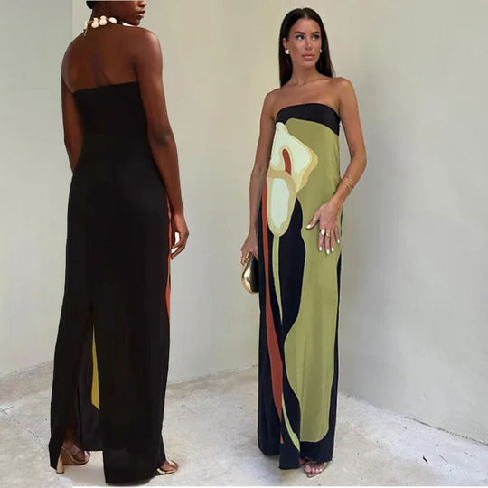 Jaime Abito lungo da vacanza con stampa floreale astratta, elastico e spalle scoperte - Flowy & Ideale per le fughe estive