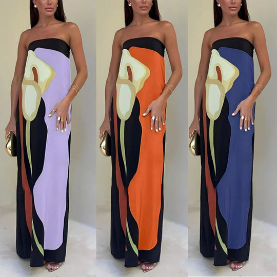 Jaime Abito lungo da vacanza con stampa floreale astratta, elastico e spalle scoperte - Flowy & Ideale per le fughe estive