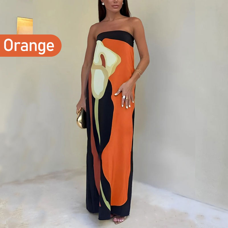 Jaime Abito lungo da vacanza con stampa floreale astratta, elastico e spalle scoperte - Flowy & Ideale per le fughe estive