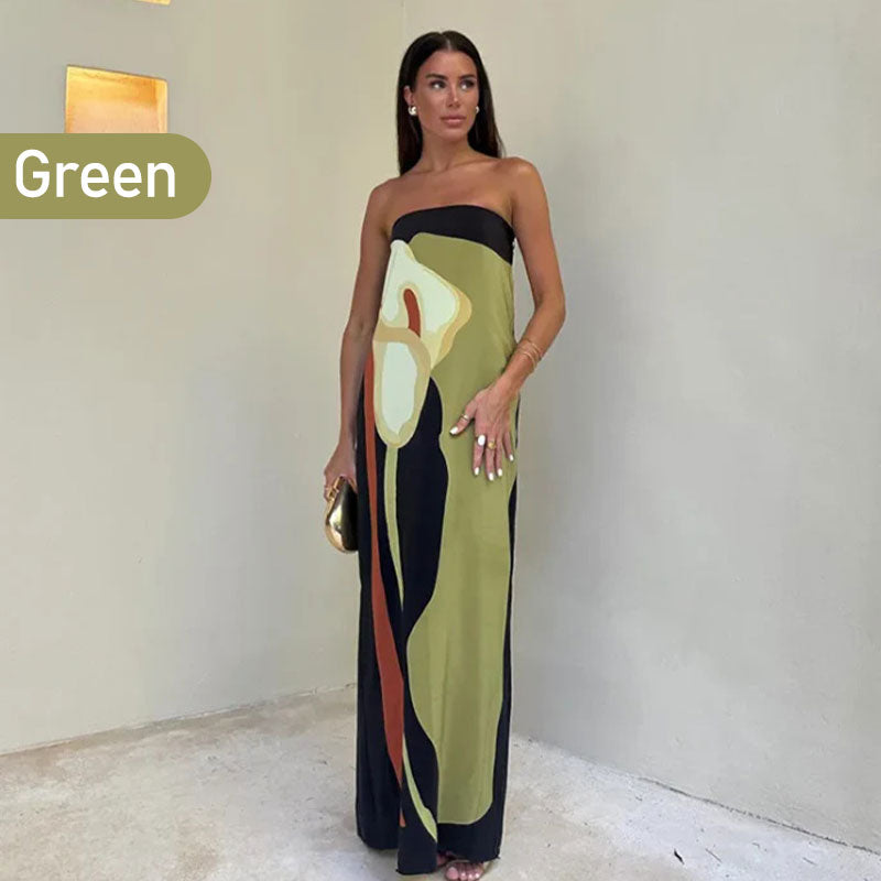 Jaime Abito lungo da vacanza con stampa floreale astratta, elastico e spalle scoperte - Flowy & Ideale per le fughe estive