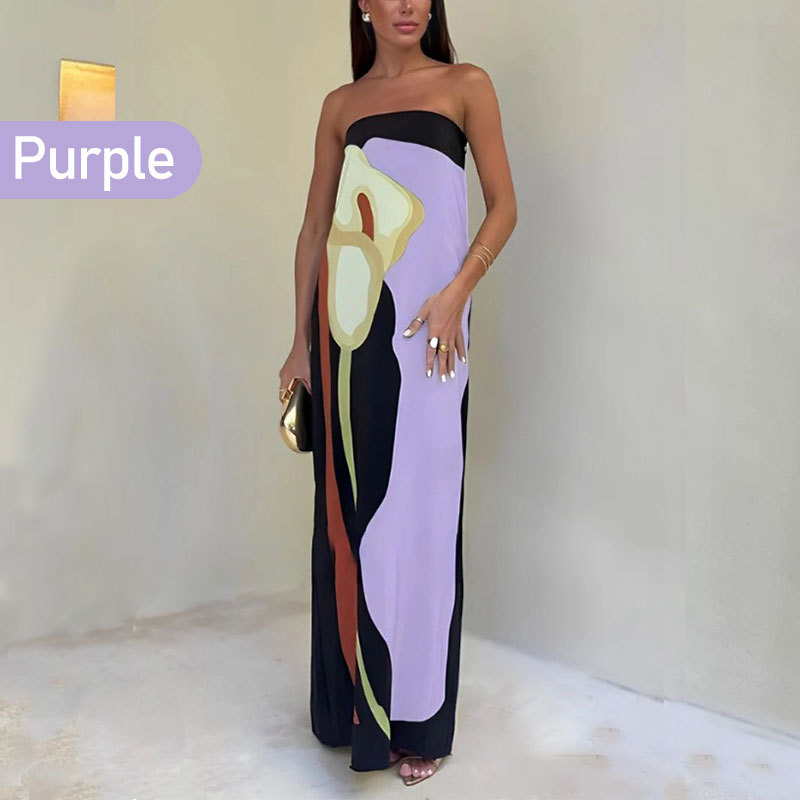 Jaime Abito lungo da vacanza con stampa floreale astratta, elastico e spalle scoperte - Flowy & Ideale per le fughe estive