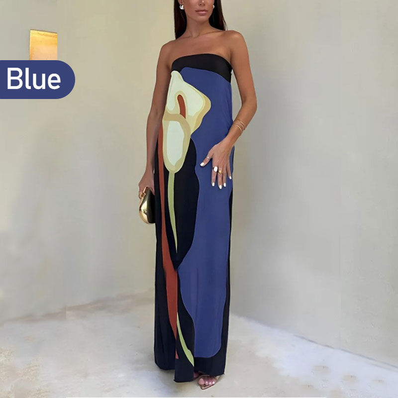 Jaime Abito lungo da vacanza con stampa floreale astratta, elastico e spalle scoperte - Flowy & Ideale per le fughe estive