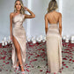 💜Cumpără 2 bucăți cu livrare gratuită💜Rochie maxi elegantă din satin, cu un umăr, model cocktail, decoltată, stil feminin, pentru nuntă și petrecere