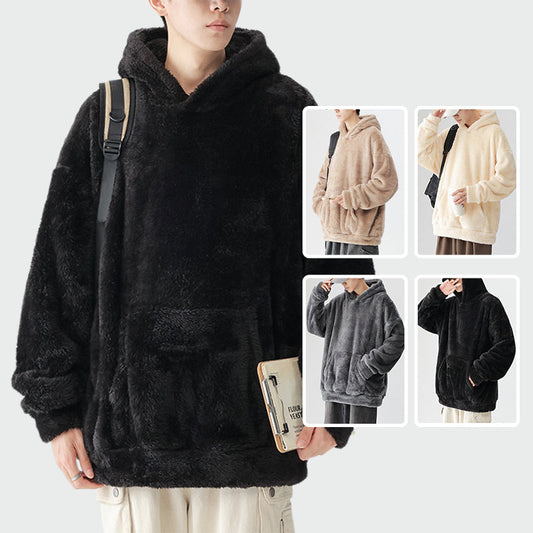 🔥Early Winter Discount-50% OFF⏰Men's Solid Color Thickened Loose Fuzzy Hooded Sweatshirt