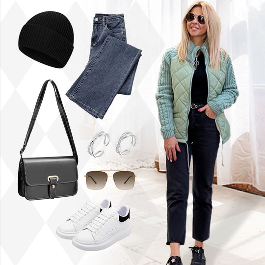 🔥2025 New Women’s Knit Patchwork Puffy Jacket - Soft Knit Panels, Quilted Body, Easy-Zip, Big Pockets 🧶🧷