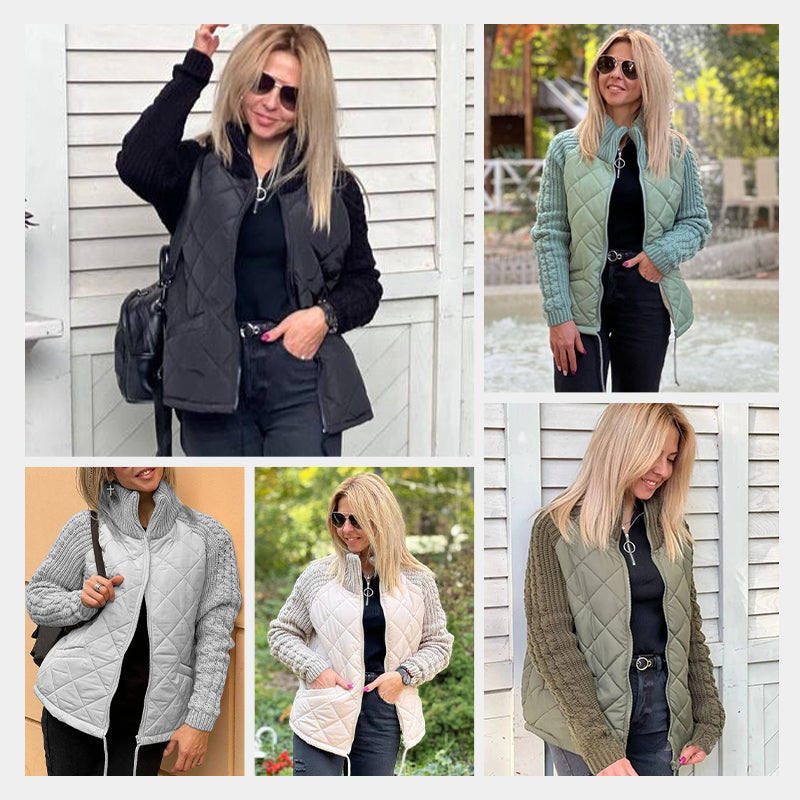🔥2025 New Women’s Knit Patchwork Puffy Jacket - Soft Knit Panels, Quilted Body, Easy-Zip, Big Pockets 🧶🧷