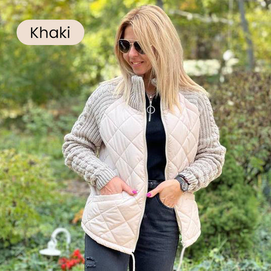 🔥2025 New Women’s Knit Patchwork Puffy Jacket - Soft Knit Panels, Quilted Body, Easy-Zip, Big Pockets 🧶🧷