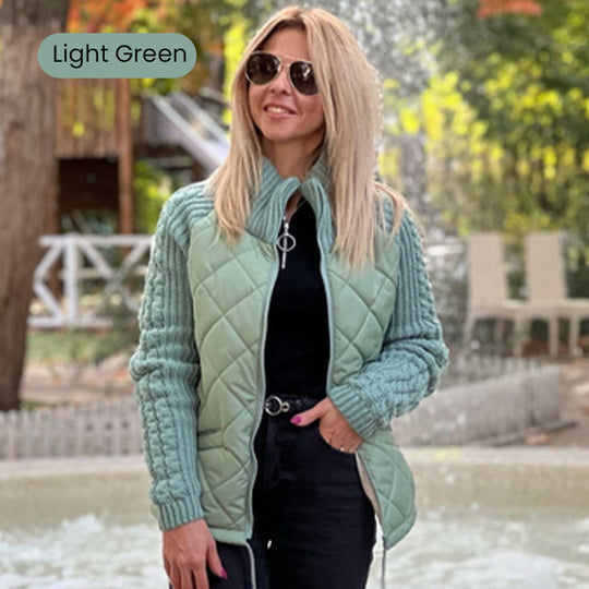 🔥2025 New Women’s Knit Patchwork Puffy Jacket - Soft Knit Panels, Quilted Body, Easy-Zip, Big Pockets 🧶🧷