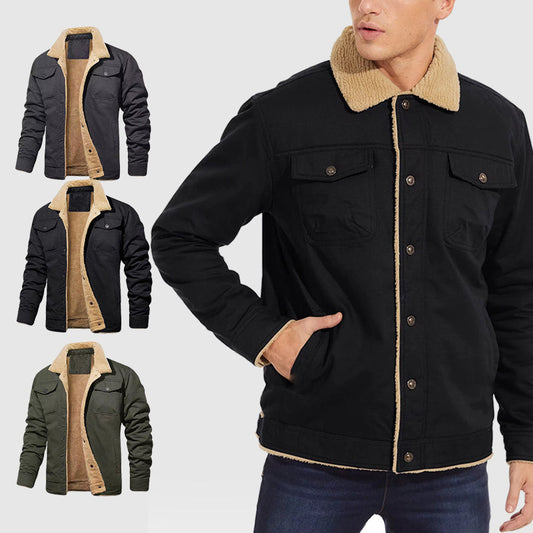 Men’s Retro Western Winter Fleece Jacket — Aztec Pattern, Sherpa Collar, Reinforced Pockets & Wind-Resistant Shell 🤠