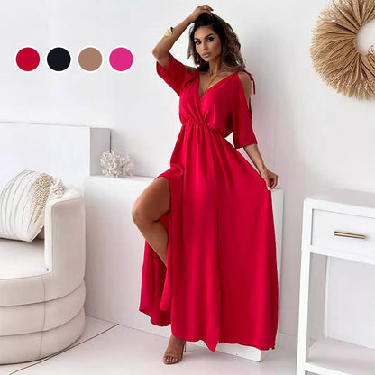 💖Hot Sale💖Women’s Elegant Sexy V Neck Side Slit Dress - Show Off Your Charming Curves, Radiate Elegance!