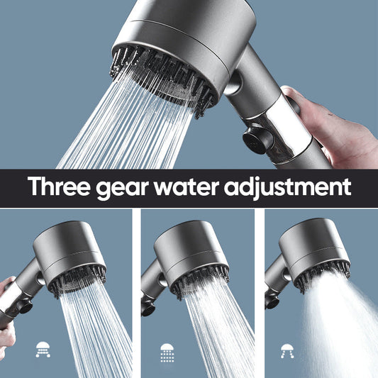 Home Essential Multi Functional High Pressure Shower, 3-Speed Massage, One-Touch Water Stop, Universal Interface, Stainless Steel Panel, Hose Holder & Filter Element