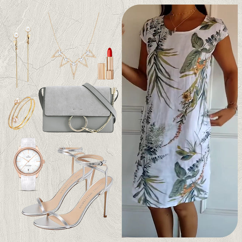 🌸Offerte speciali di primavera🌸 Abito casual stampato con tasche