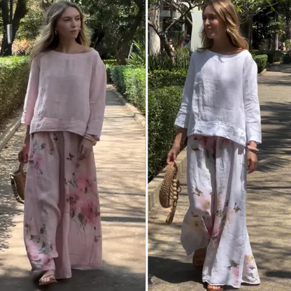 🧺【50% OFF】Sunshine Floral Set 🧺 | Empire Waist Top + Swing Pants | Wrinkle-Resistant Fabric
