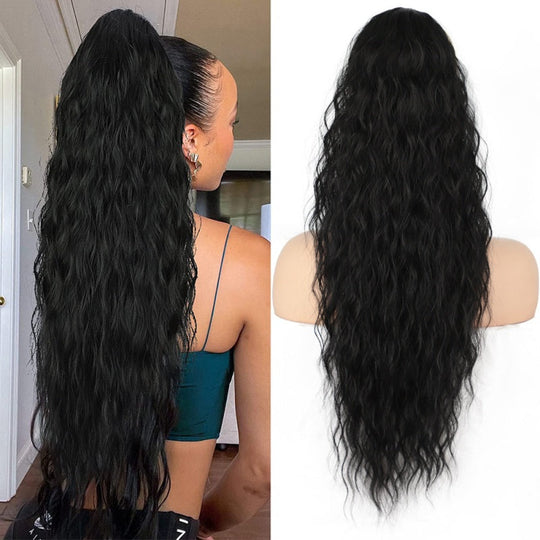 💜Curly Wavy Frizzy Hair Extension with Ponytail💜Convertible Ponytail | Human Hair Blend
