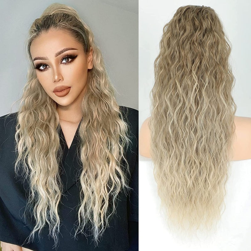 💜Curly Wavy Frizzy Hair Extension with Ponytail💜Convertible Ponytail | Human Hair Blend