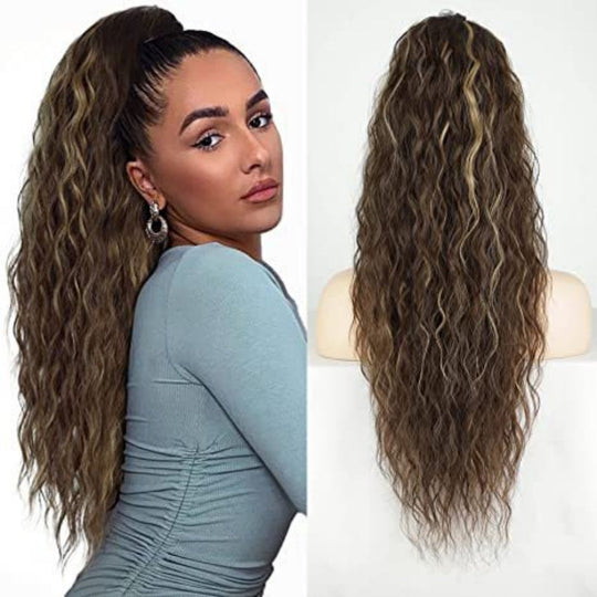 💜Curly Wavy Frizzy Hair Extension with Ponytail💜Convertible Ponytail | Human Hair Blend