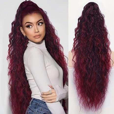 💜Curly Wavy Frizzy Hair Extension with Ponytail💜Convertible Ponytail | Human Hair Blend