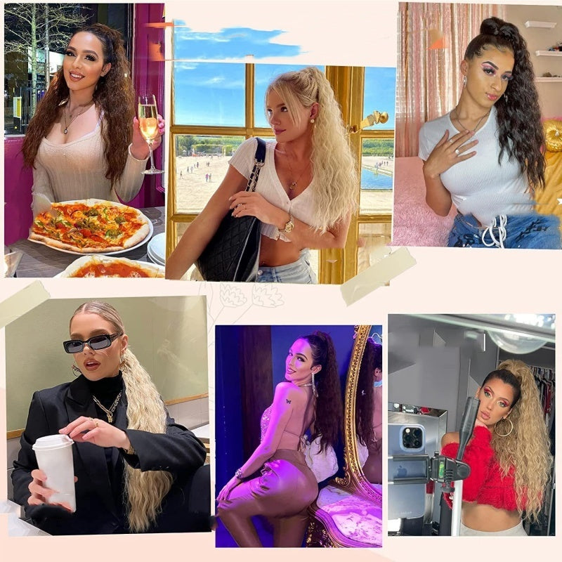 💜Curly Wavy Frizzy Hair Extension with Ponytail💜Convertible Ponytail | Human Hair Blend