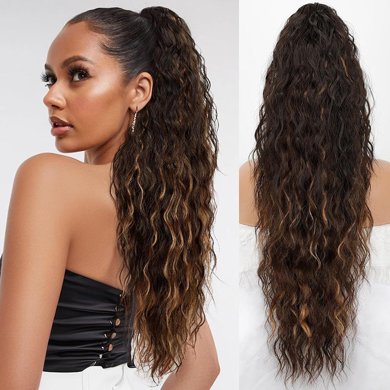 💜Curly Wavy Frizzy Hair Extension with Ponytail💜Convertible Ponytail | Human Hair Blend