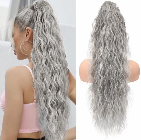 💜Curly Wavy Frizzy Hair Extension with Ponytail💜Convertible Ponytail | Human Hair Blend