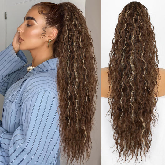 💜Curly Wavy Frizzy Hair Extension with Ponytail💜Convertible Ponytail | Human Hair Blend