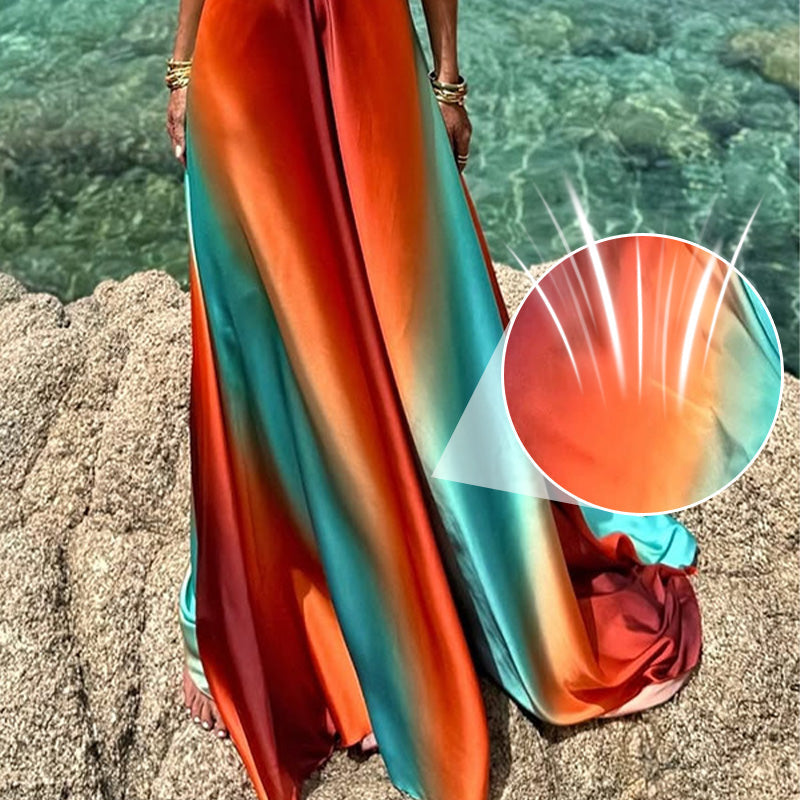 ✨New Arrival 50% OFF✨Neon Sunset Printed Metal Decoration Cutout Back Tie-up Vacation Maxi Dress | Back Cutout & Tie Detail