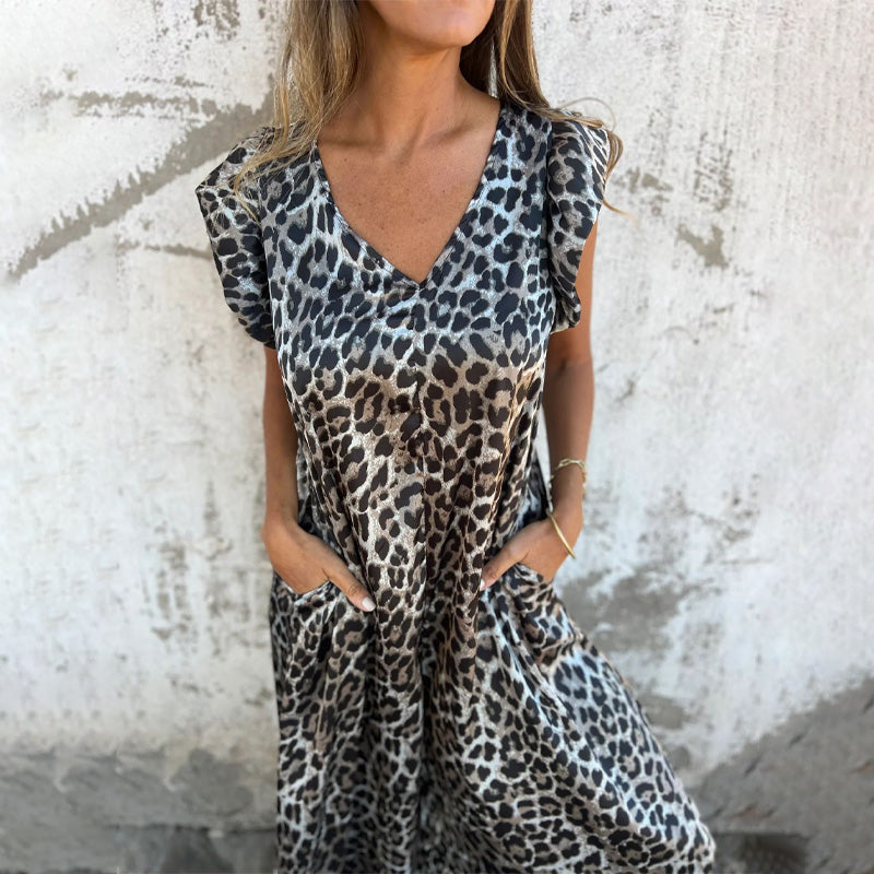 🔥Cosa dovrei indossare domani?✨Maglione da donna con scollo a V e stampa leopardata & Tuta solida
