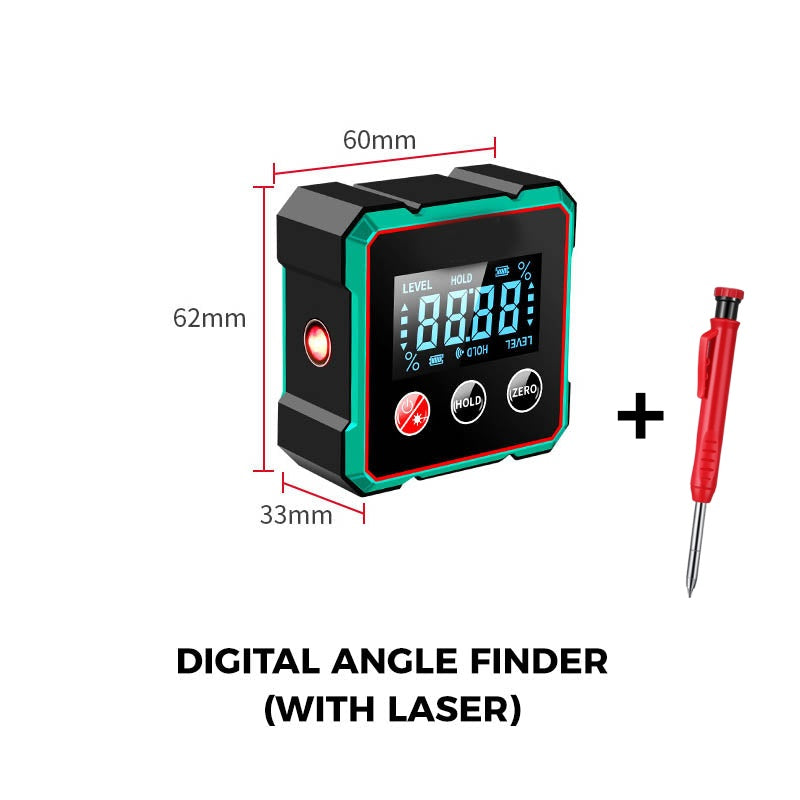 ⚡Pro 3-in-1 Magnetic Digital Angle Finder + Laser, Auto-Rotate Display, ±0.1° Precision, Strong 4-Side Magnets for Table Saws & Woodworking