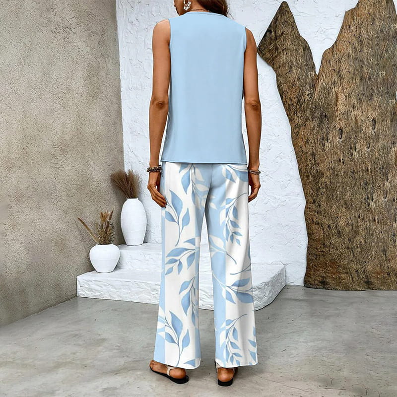 🔥 Hot Sale 50% OFF🌺Women's Trendy Print 2 Piece Outfits Sleeveless Top & Pants | V-Cut Top + High-Waist Pants | Trendy Loungewear