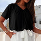 ✨Noutăți Reducere 50%✨Top casual plisat cu decolteu în V și mânecă scurtă pentru femei👚Culori solide atemporale pentru orice ținută