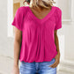 ✨Noutăți Reducere 50%✨Top casual plisat cu decolteu în V și mânecă scurtă pentru femei👚Culori solide atemporale pentru orice ținută