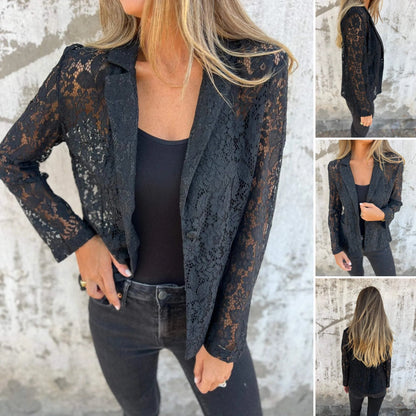 🔥 Hot Sale 52%OFF🔥All-Over Lace Mesh Blazer | Wrinkle-Resistant Mesh | No-Liner Breezy Design (Looks 3X More Expensive)