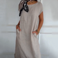 🌼[FLASH SALE] Women's Round Neck Short Sleeve Cotton Linen Dress - 50% OFF! Ultra-Breathable & Anti-Wrinkle | Summer Essential