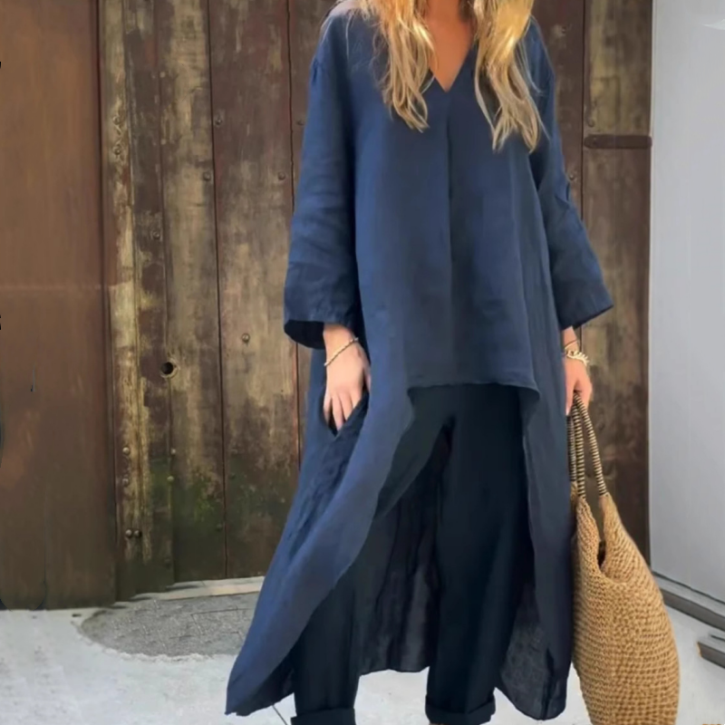 🌞👚Dam sommarset med lösa fickor och V-ringning i två delar🌸 Lätt och bekväm, snygg och avslappnad, ett måste i sommar!