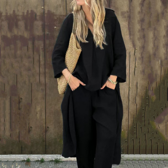 🌞👚Completo estivo da donna in 2 pezzi con scollo a V e tasche larghe🌸 Leggero e comodo, elegante e casual, un must-have per l'estate!