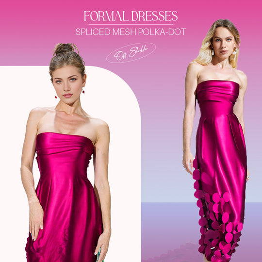 ✨Ny ankomst✨Off-Shoulder Formel Kjole med Prikker og Splicede Skulderfrie Løse Halsedisser | Alsidig & Smigrende | Perfekt til bryllupper og fester & Datoer